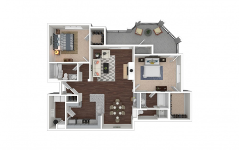 Floor plan for 2 beds, 2 baths, 1181 sqft